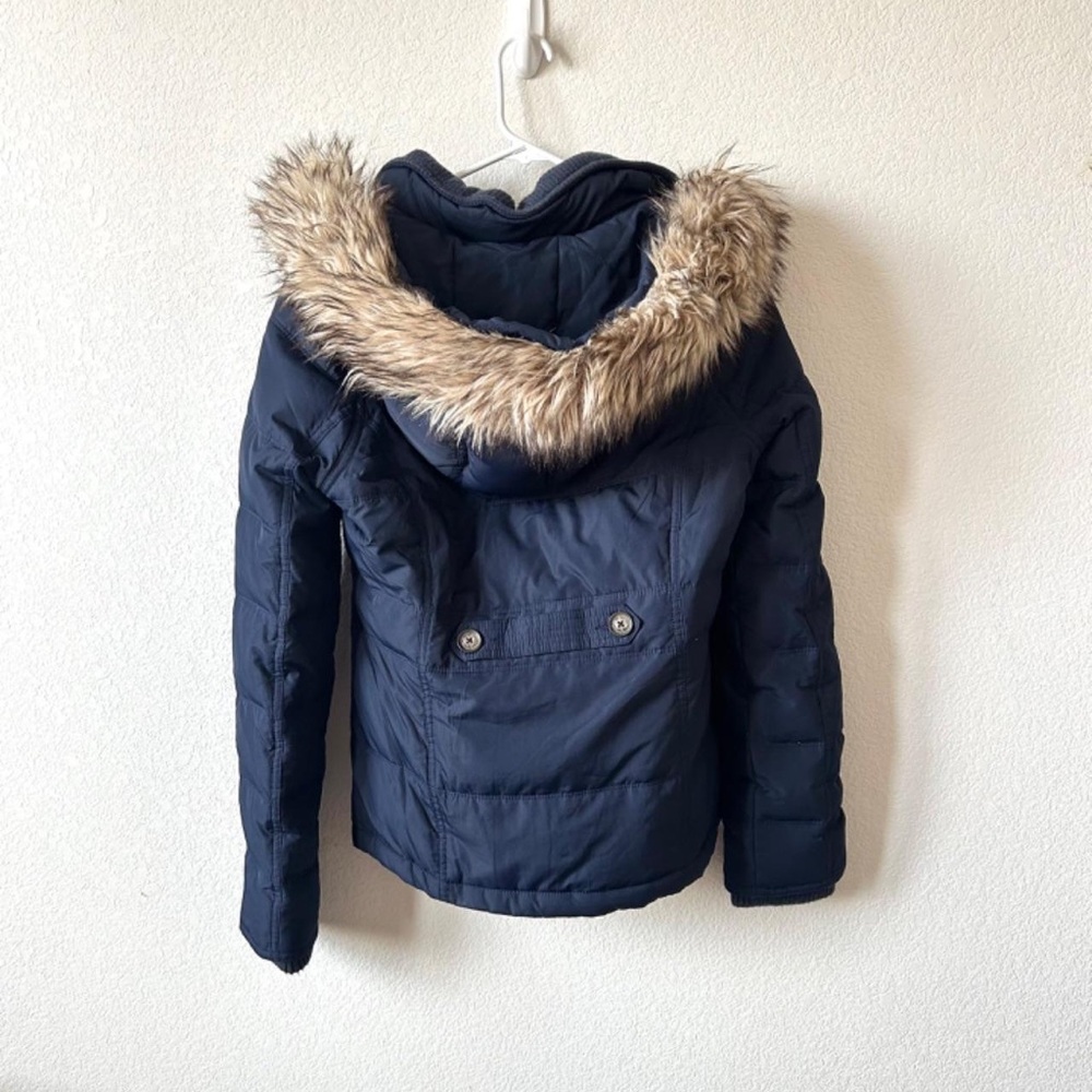 Hollister navy blue zip up fur puffer jacket